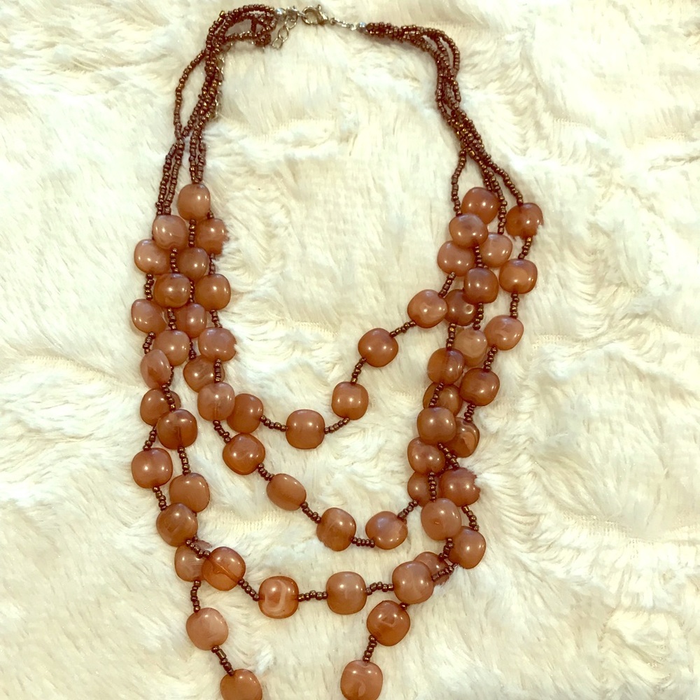 Brown Waterfall Beaded Necklace